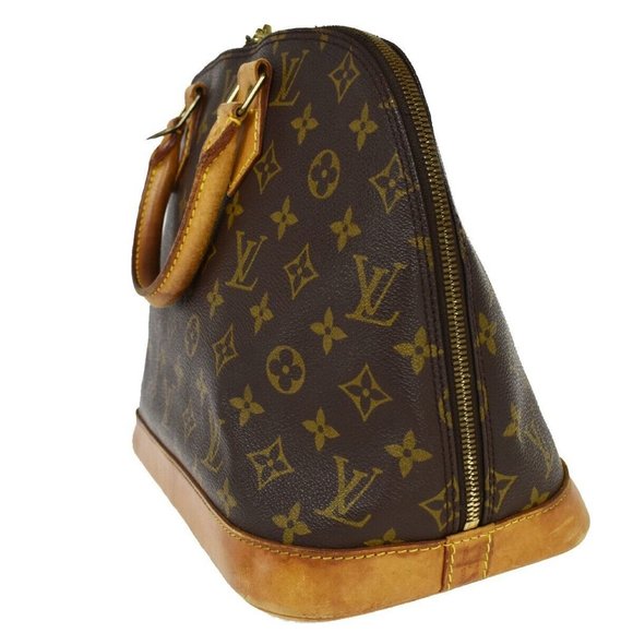 Authentic LOUIS VUITTON LV Logo Alma Hand Bag Monogram Leather Brown France - Picture 8 of 16